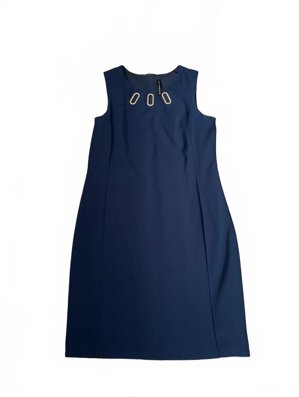 Lori M Collection Navy Stretchy Midi Shift Dress with Metallic Cutouts - Size XL